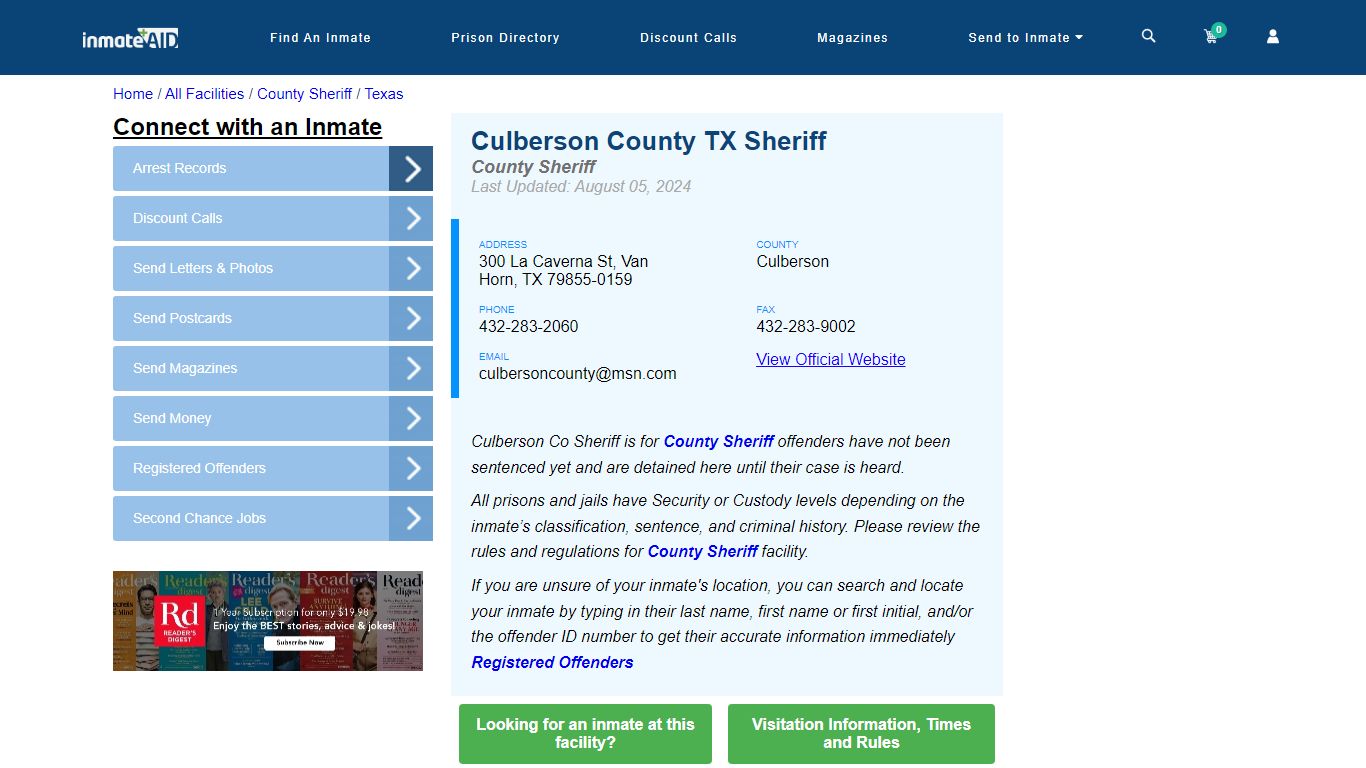 Culberson County TX Sheriff & Arrest Search - InmateAid